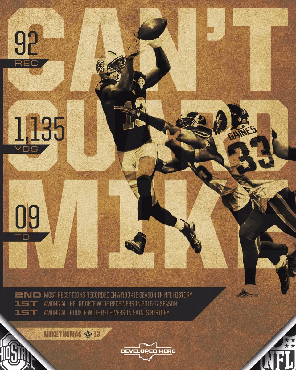 OhioStateFB's tweet photo. Only one rookie receiver in @NFL history had more receptions than Mike Thomas this year. 😦

You really can't guard Mike. 🔥🔥🔥 https://t.co/21zbGmkA9c
