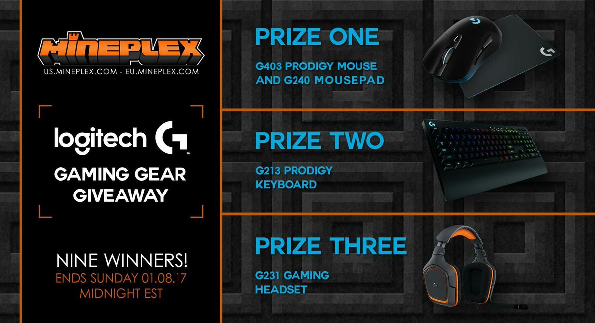 Mineplex's tweet photo. 🎉  GIVEAWAY TIME 🎉
RT &amp; Follow for a chance to win EPIC @LogitechG gaming gear! NINE WINNERS will be chosen! Ends Sunday midnight EST! https://t.co/vz6EtYzDoF