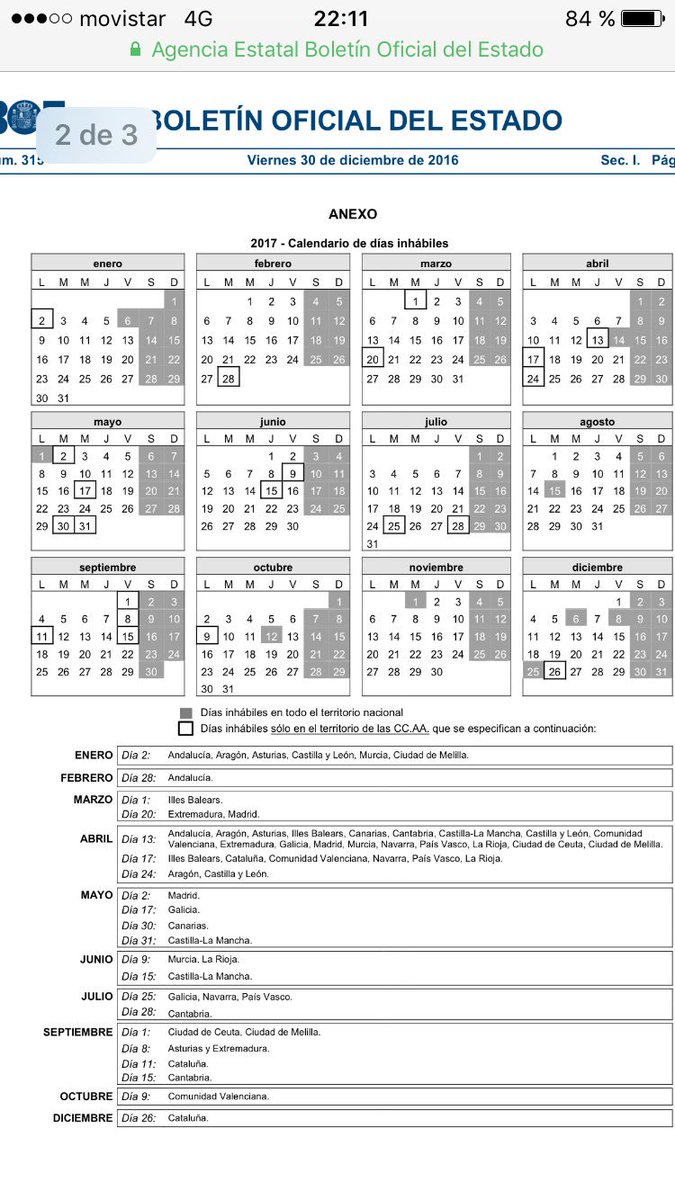 AQD2012's tweet photo. Calendario Día inhábiles @coseju https://t.co/F2wpNxwP5G