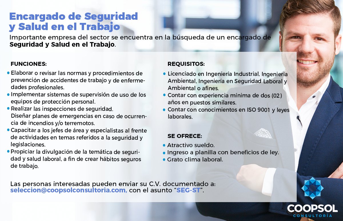 CoopsolEmpleos's tweet photo. Oportunidad de #empleo.Envíanos tu C.V. a seleccion@coopsolconsultoria.com. #Coopsol #GrupoCoopsol #TrabajoenLima. https://t.co/k7EN5gwZXQ