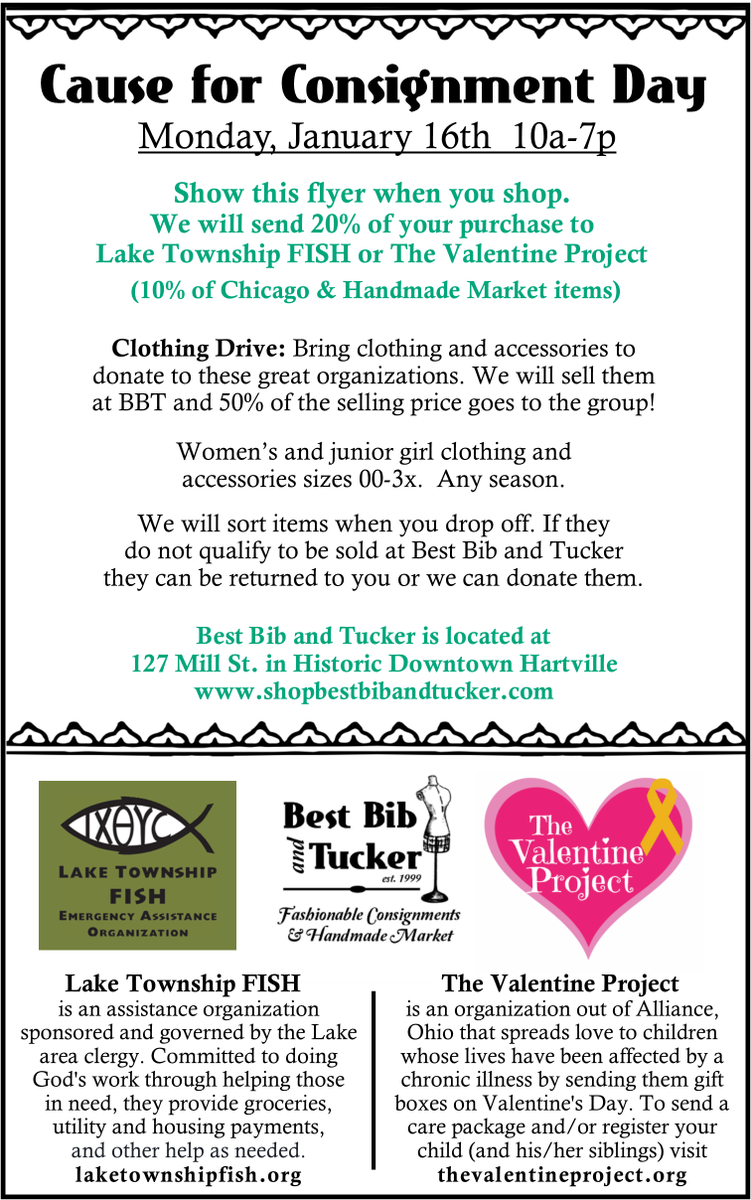 bestbib's tweet photo. Clothing you aren't wearing but is too nice to just get rid of? Donate @bestbib for Lake FISH food pantry &amp; The Valentine Project! https://t.co/CqojmALC0n