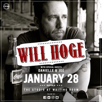 JUST ANNOUNCED We will be opening for Grammy nominated songwriter Will Hoge on Jan 28th! Contact us for tickets!