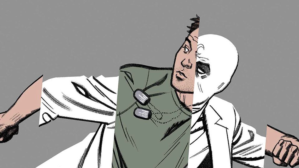 Marvel's tweet photo. Moon Knight checks himself back in to the https://t.co/2gXkrpswTj Psych Ward! Read now: https://t.co/iBvY1XbI0u https://t.co/nvaVj3OMpu