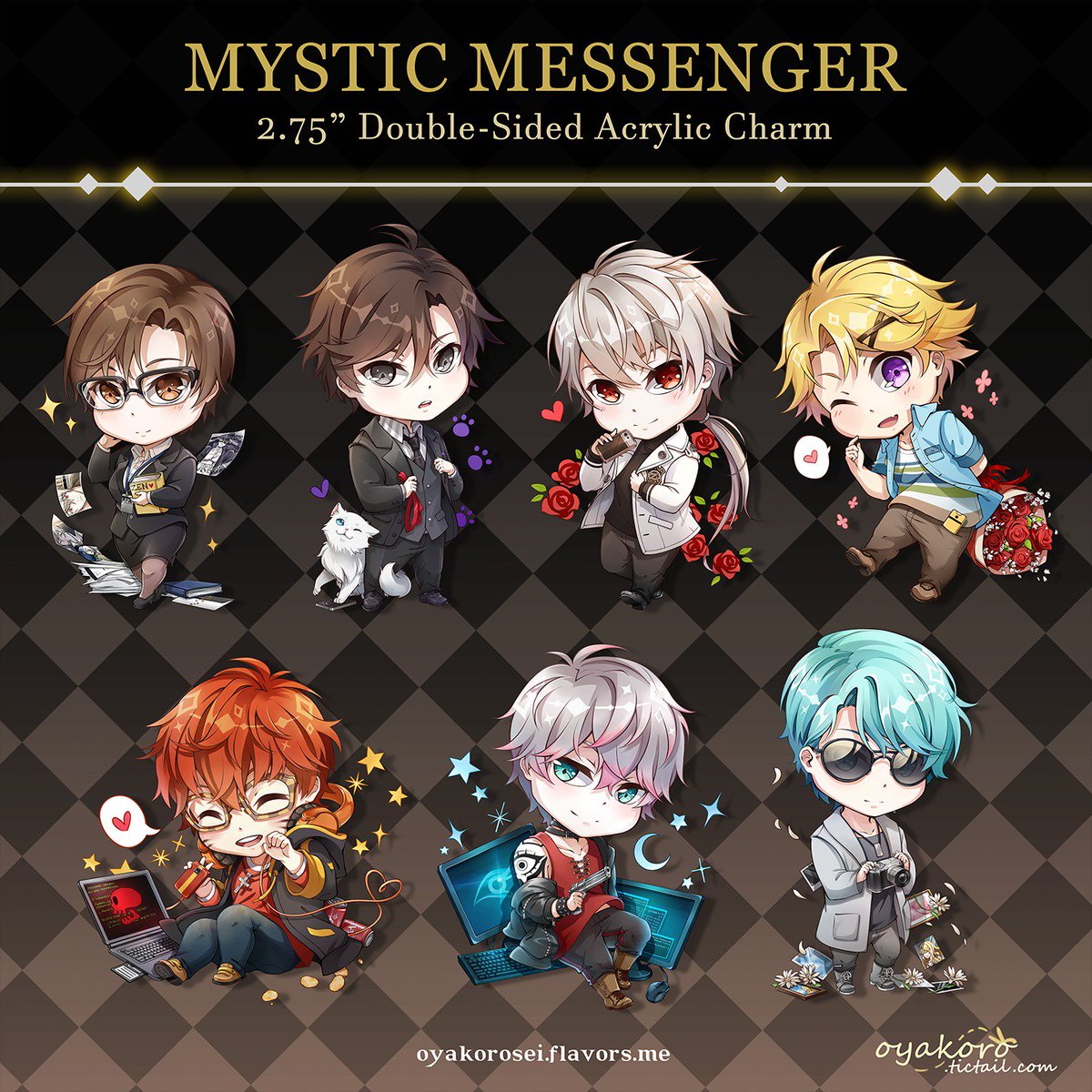 Mystic Messenger charms are up at my new store in addition to the Yuri on Ice charms: oyakoro.tictail.com RTs appreciated!♥️