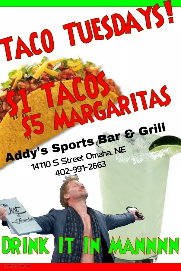 Addysbar's tweet image. Rumor has it that Addys has the best Tacos and Margaritas in Omaha. So good that even @IAmJericho wants them! #TacoTuesday #BreakTheWalls