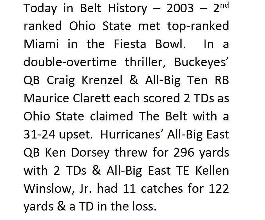 CollegeBelt's tweet photo. https://t.co/JMfF2xKqIN @OhioStateFB @CanesFootball #CraigKrenzel @ReeseClarett13 #KenDorsey @KellenWinslowJr #TheBelt https://t.co/CqgH3raZsc