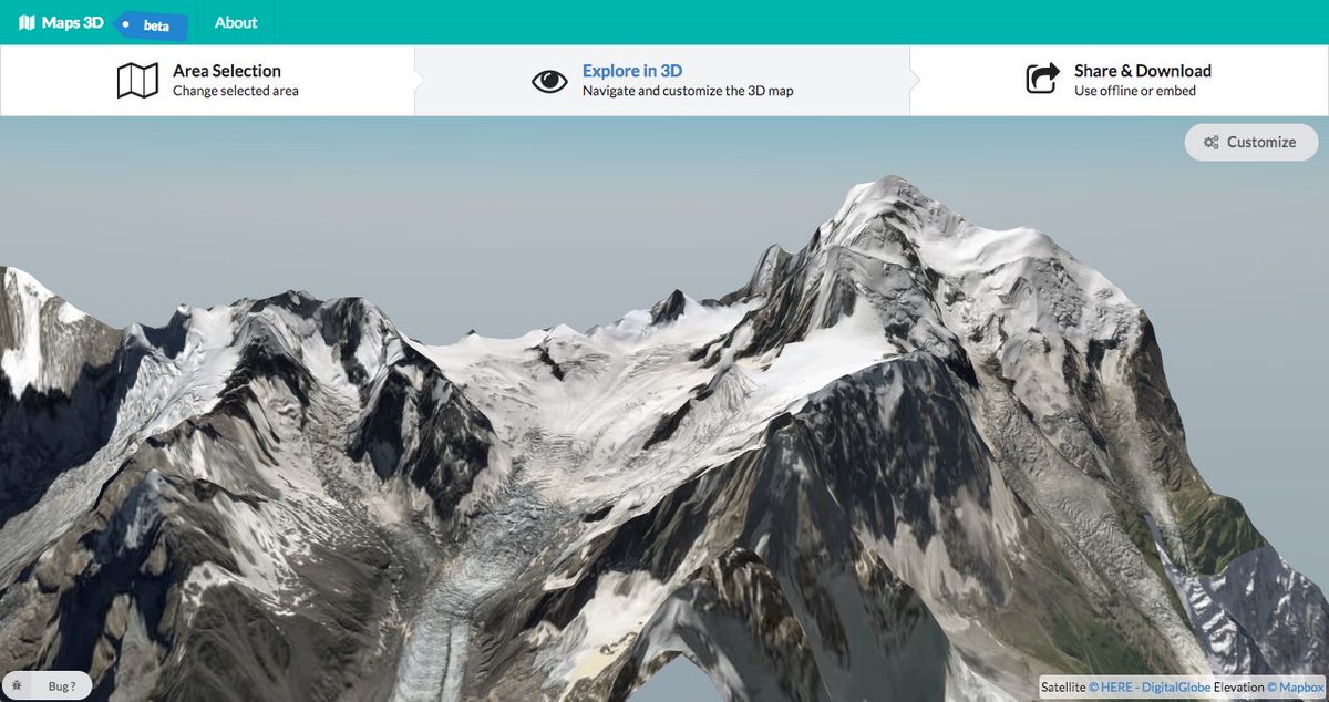 tibbb's tweet photo. Releasing https://t.co/jDbC3jj9g4 (beta), a tool to create 3D maps. Uses @mapbox Elevation tiles, @here Satellite data and #babylonjs https://t.co/BgDl18sPGM