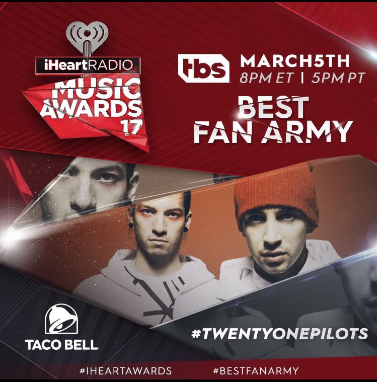 european_clique's tweet photo. Hey Clique! Use this three hashtags to vote #twentyonepilots #bestfanarmy #iheartawards We can win this! |-/ https://t.co/BhMODRFsdB