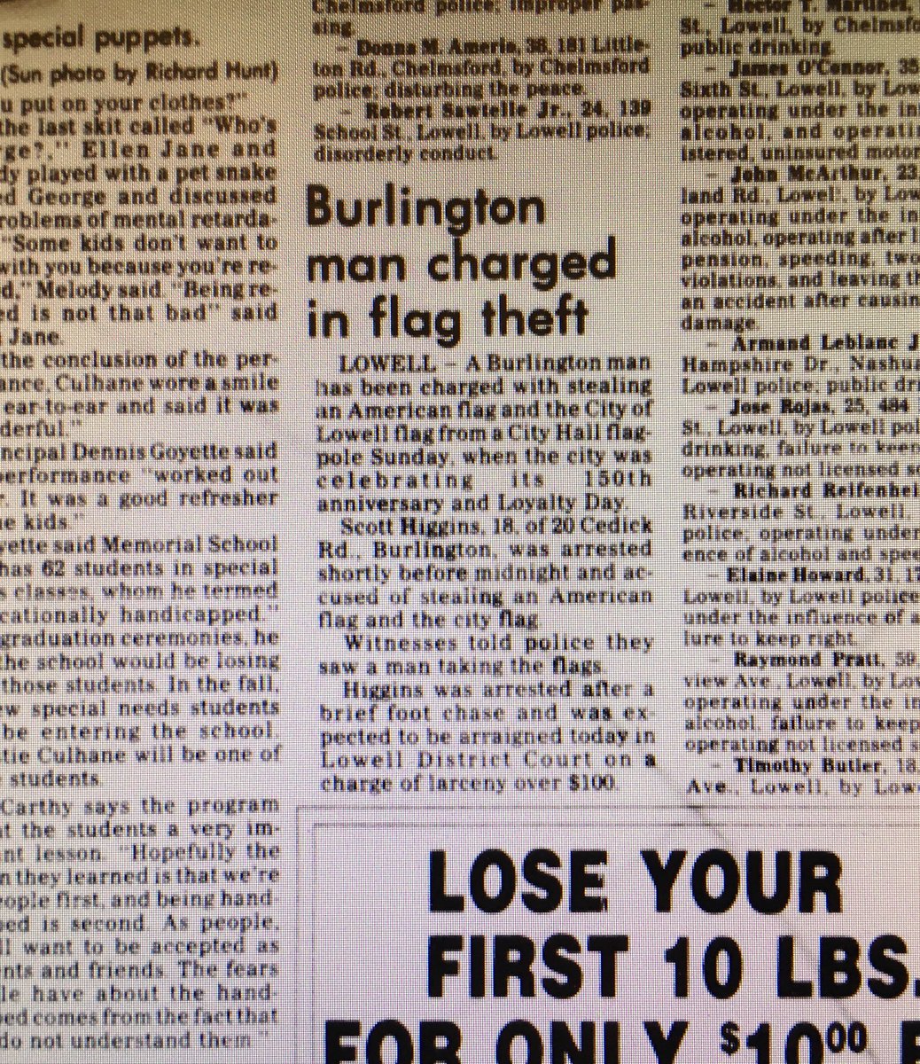 lowellflag's tweet photo. Lowell's city flag shows up in interesting places, like this one from the pre- @Robert_Mills police logs. C'mon Scott, so lame. #lowell https://t.co/x0z1hGYyh2