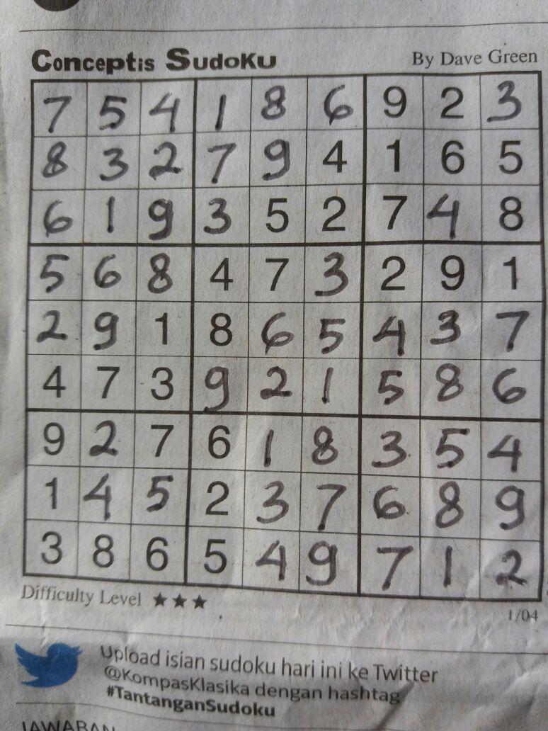 cindyrachmi's tweet photo. @KompasKlasika #TantanganSudoku https://t.co/uf41O9YwfG
