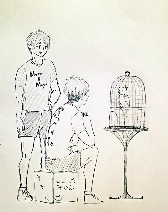 春高後ユース合宿
「『オリコウサン』、『オリコウサン』や」
「宮、何してんの?」
「このオウムにな、『オリコウサン』て覚えさせて飛雄君にプレゼントするんよ」
「ファンシーな嫌がらせヤメロ。そんで合宿所に鳥持ち込むな」 