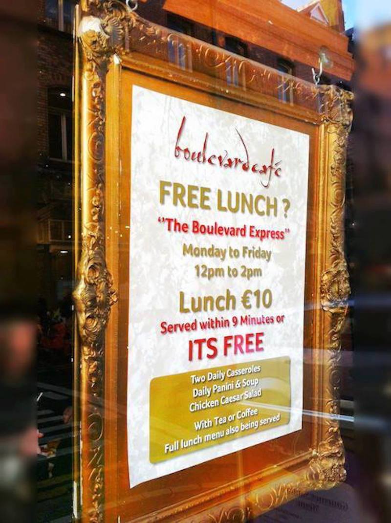 BoulevardDublin's tweet photo. Have you tried our ever popular €9.99 Express #Lunch?
(Served within 9mins or it's FREE...&amp; comes with tea or coffee of your choice) #Dublin https://t.co/Jgo7PxwXYE