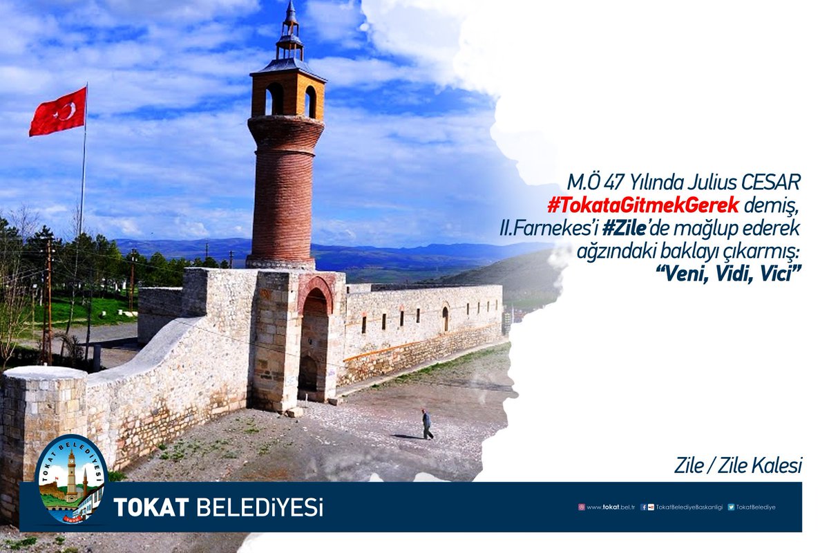 M.Ö 47 Yılında Julius CESAR #TokataGitmekGerek demiş, II.Farnekes’i #Zile’de mağlup ederek ağzındaki baklayı çıkarmış: “Veni, Vidi, Vici”