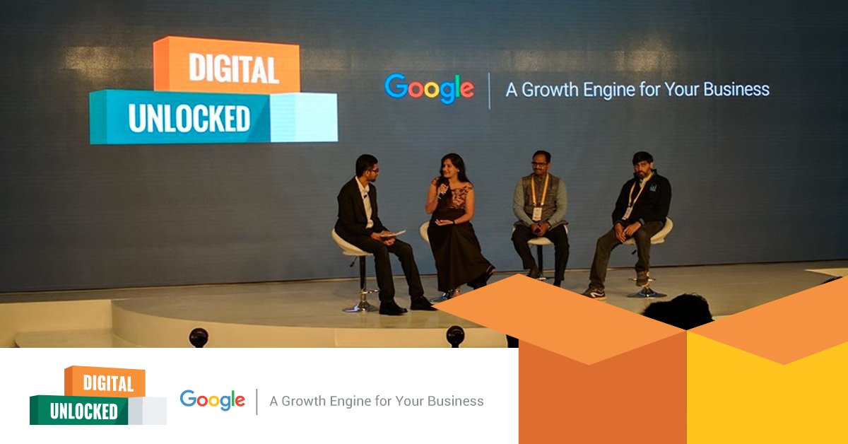 GoogleIndia's tweet photo. Sundar Pichai now on stage with 3 leaders of inspirational SMBs who have grown their businesses online. #DigitalUnlocked https://t.co/gGKVc3ppdv