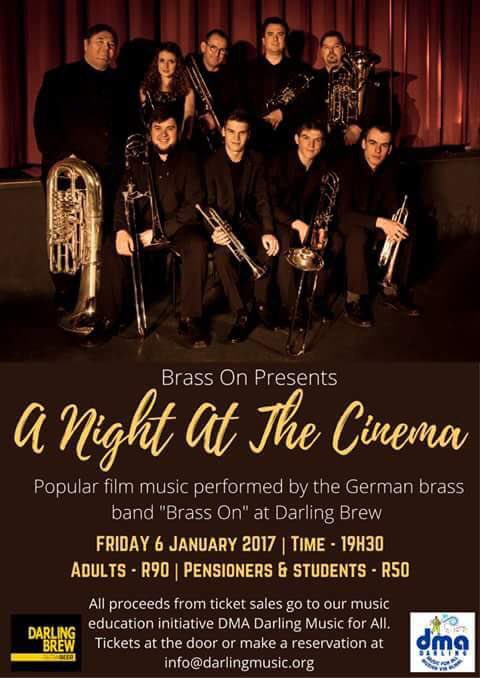 Enjoy a Night at the Cinema with Brass On at <a href="/DarlingBrew/">Darling Brew</a> this Friday. 
Book: info@darlingmusic.org