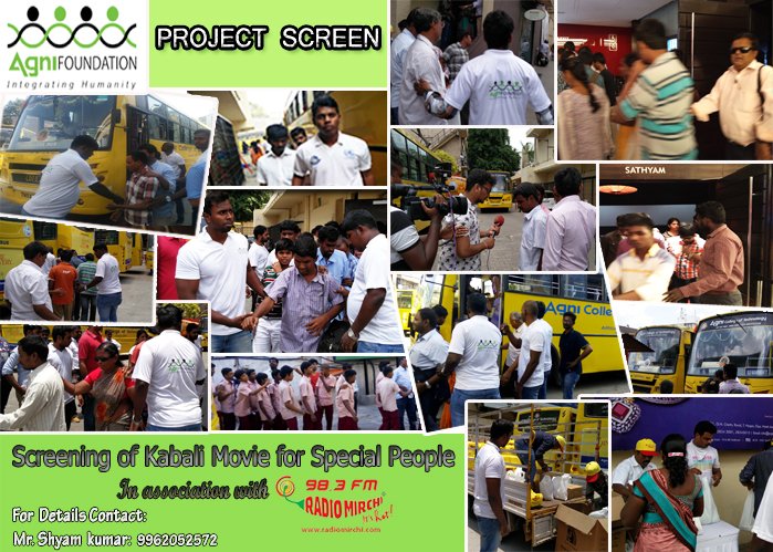 Agnifoundations's tweet image. Agni Foundation introduces "PROJECT SCREEN" for the special people!
#Projectscreen #moviesforblind #movie #kabali #Remo #Radiomirchi