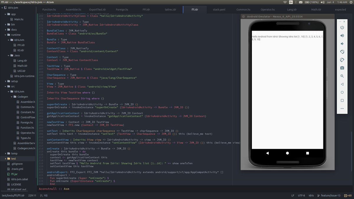 marimuthum's tweet image. Yay! I got a basic Android app completely written in #Idris working! Idris was compiled to Java 8 bytecode with github.com/mmhelloworld/i…