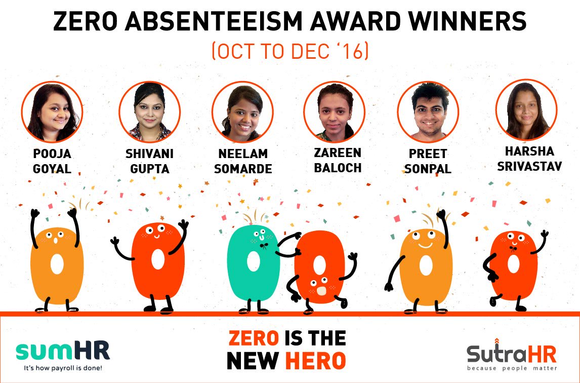 sumHR's tweet photo. Zero has great value. #ZeroAbsenteeismAward #Winners #October #December #sumHR https://t.co/8S9nirTIWP