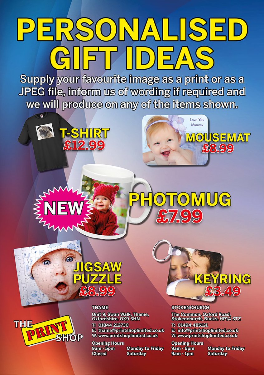 ThePrintShopLtd's tweet photo. Looking to give a good gift on a budget? Take a look at our personalised gifts! For more info, visit and enquire at https://t.co/oioLuFwljh https://t.co/25x7yRyFD4