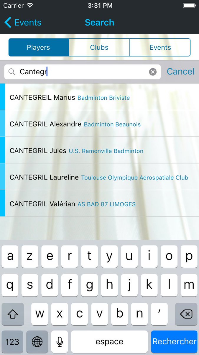 appebad's tweet photo. [MAJ iOS] Trouvez vos joueurs préférés, vos clubs de <3 ou tournois favoris et accédez à tous les résultats grâce à la fonction recherche ! https://t.co/u4Zj64g6VO