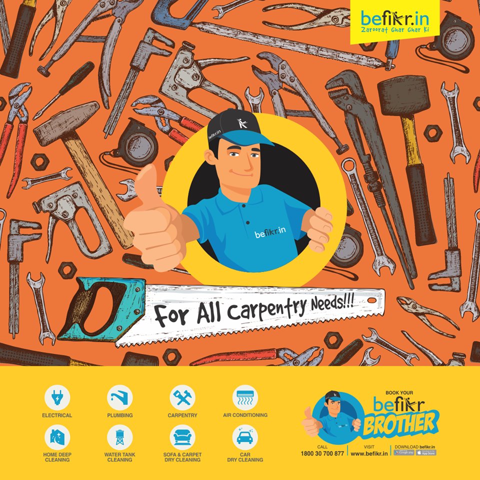 befikr_in's tweet photo. One befikr brother for all your carpentry needs!
#befikrBrother #CarpentryService #HomeServices #JiyoBefikr https://t.co/vUoTHpCIr4