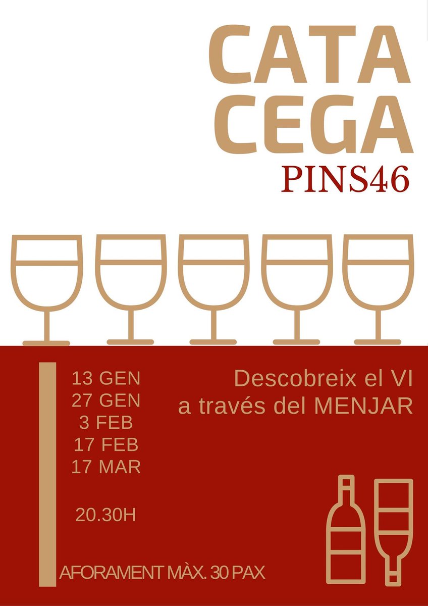 PINS46's tweet image. "Conèixer el vi a través del menjar" nou projecte cada 2 divendres de cada mes catant a cegues 4 vins maridats amb 4 plats! 23€ per persona
