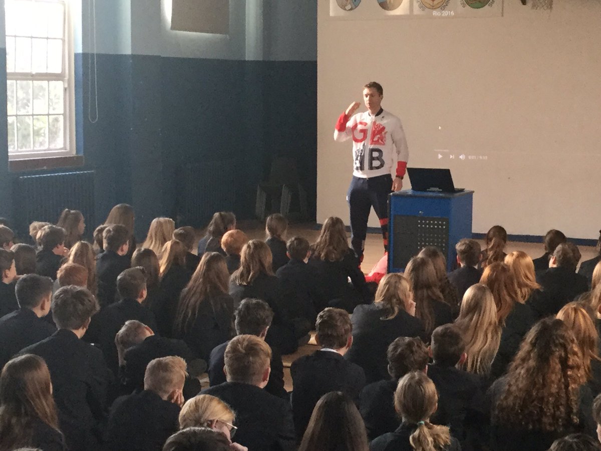 <a href="/PeteMitchellGB/">Pete Mitchell</a> ex SGS giving a talk to yr 7 &amp; 8 students about his journey to excellence.#inspirational. <a href="/SGS_Head/">Nick Wergan</a>