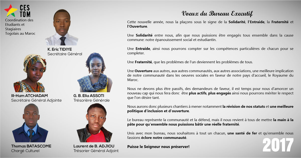 cestom's tweet photo. Que cette année soit une année de réussitte pour tous les Togolais d'où qu'ils soient! #Diaspora #Togo #Maroc #CESTOM https://t.co/BA1YUbkchq
