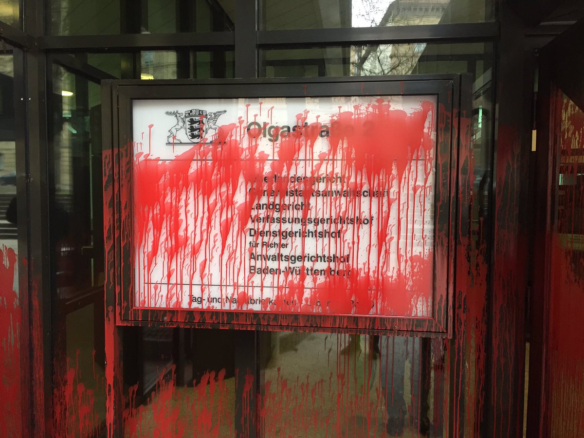 Letztes Jahr unsere #CDU Kreisgeschäftsstelle, gestern das Oberlandesgericht Stuttgart. #Indymedia #linksunten hat sich bekannt. Widerlich!