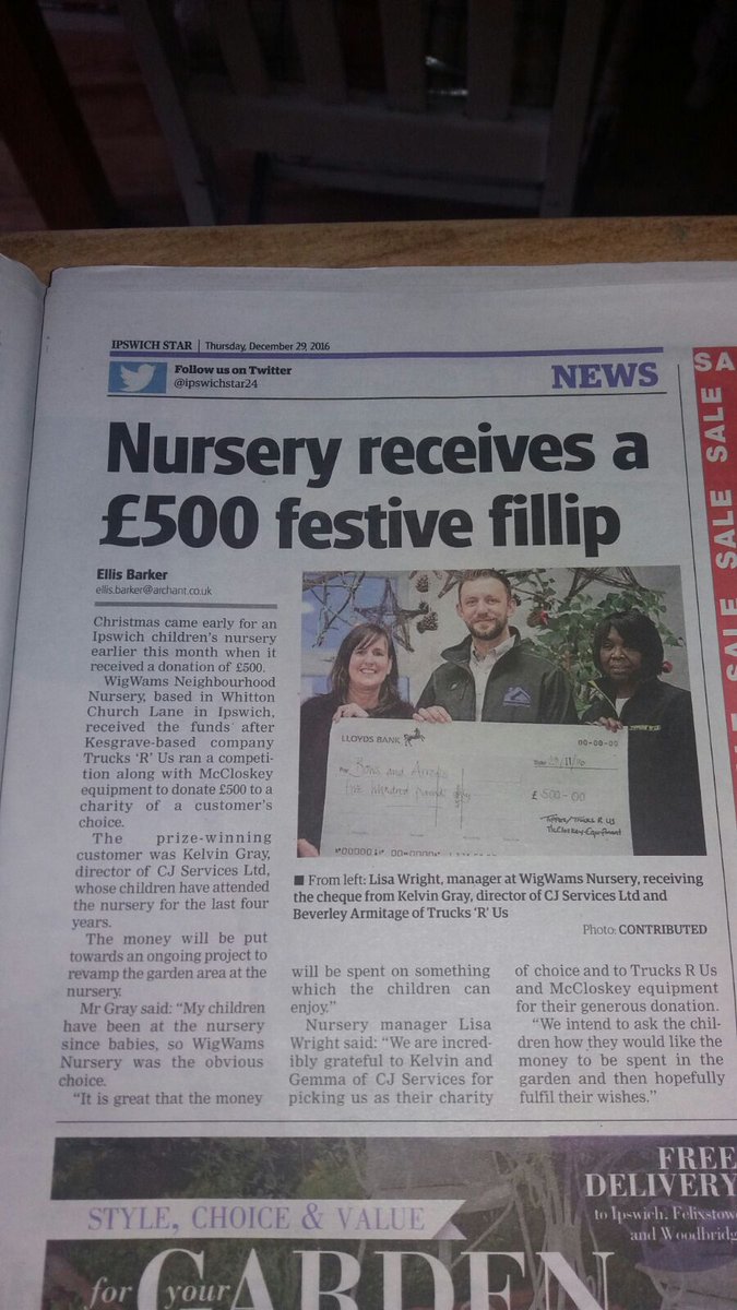 CJSERVICESLTD1's tweet photo. Kelvin Gray, one of the directors in the paper last week. Thanks to Tippers 'r' us, we won a £500.00 donation to Wigwams nursery. https://t.co/QAYd02btZ6