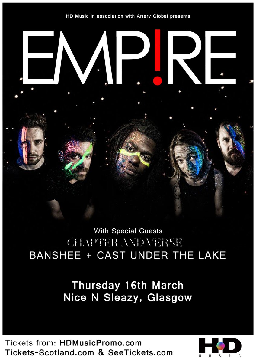 hdmusicscotland's tweet photo. Delighted to announce that @ShoutEMPIRE shall headline @nice_n_sleazy on March 16th w/ @ChapterandVer5e @BansheeMusicUK and @cutlglasgow https://t.co/YCKpjna5Ku