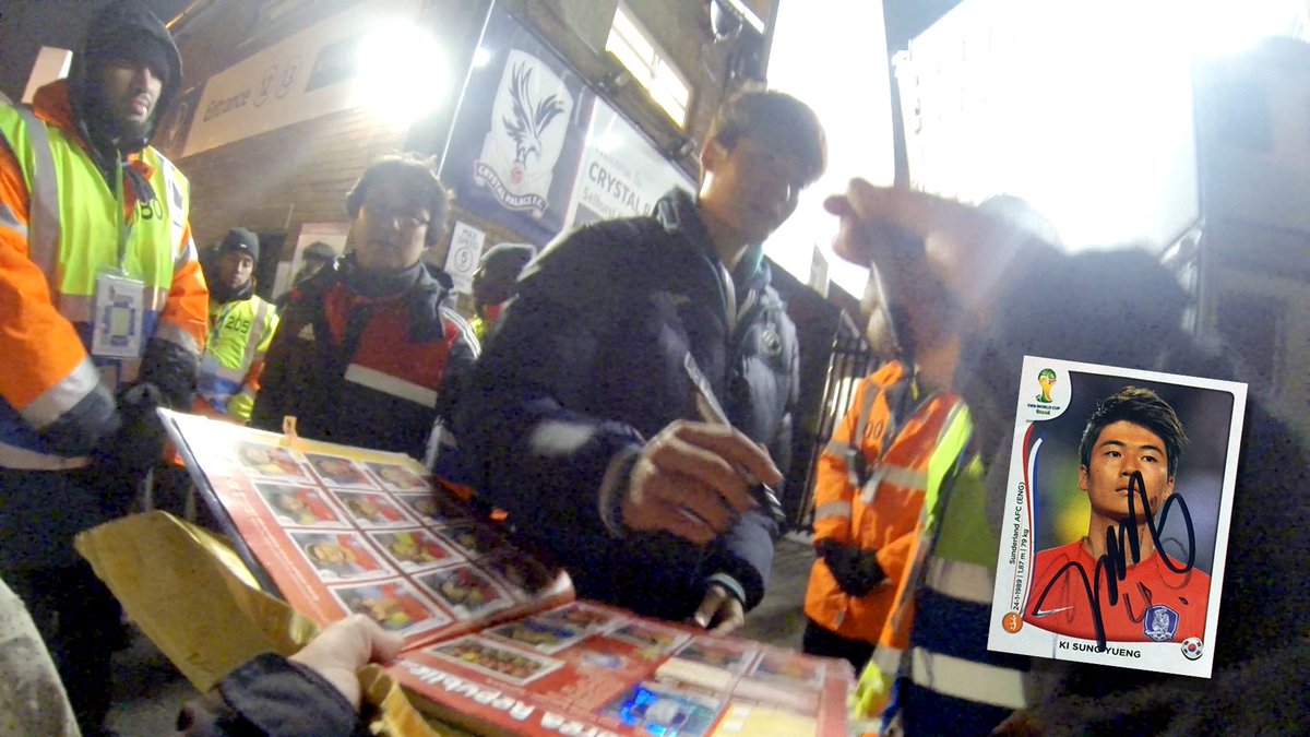 StickerChase's tweet photo. It may have taken two pens, but we braved the cold and got Ki Sung-yueng's signing last night. Up to 22! #sharpiefail #stickerchase https://t.co/YzzfYPUGrt
