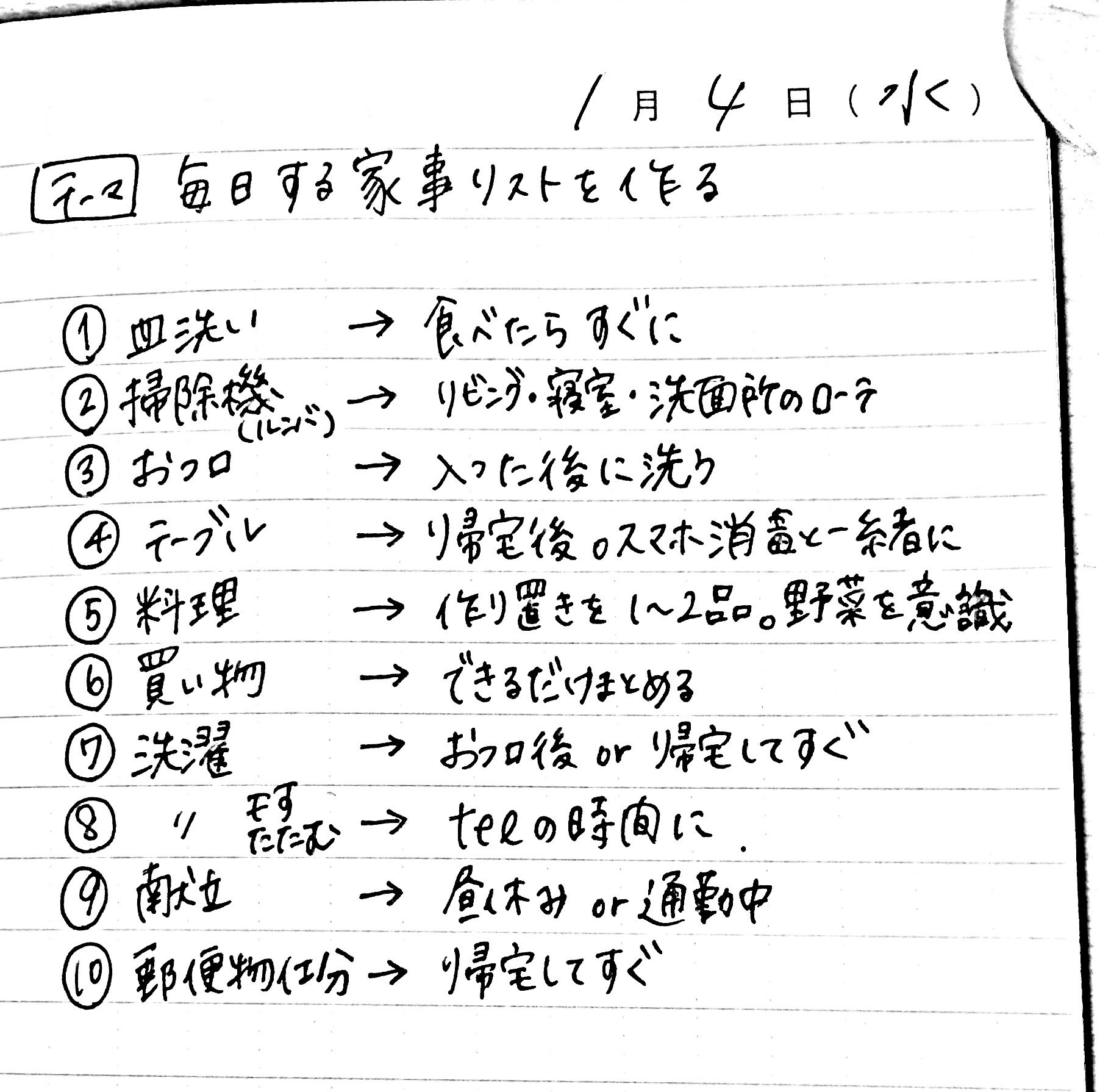 にな とっておき家事ノート Twitterren 1 4のとっておき家事 毎日する家事リストを作る 家事を思いつく限り全部書き出し 毎日 毎週 毎月の頻度別に分けました 今日は毎日する家事についていつやるかもセットで記載 洗濯物干す たたむは単身赴任中の夫との