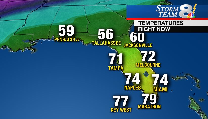 A cold front is passing through the Tampa Bay area right now. Check out the cooler air in north Florida!