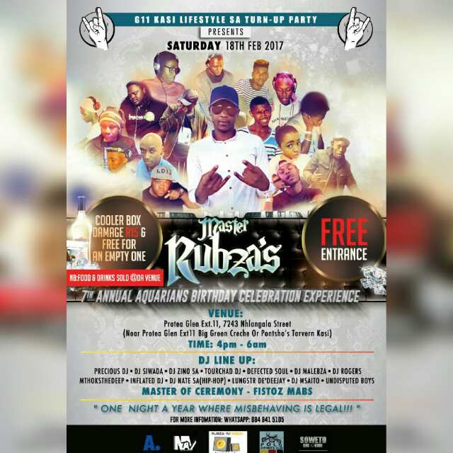 Kicking it at my hood Protea Glen on 18th Feb
Save the date, it shall be lit🔥
#7thAnnualAquariansBirthdayCelebrationExperience
#PreciousDJ 😎