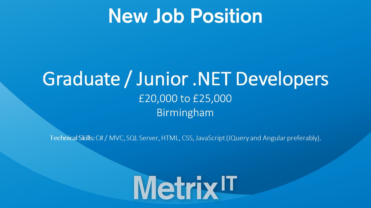 Metrix_IT's tweet image. #GraduateDeveloper #BirminghamJob #DevelopmentJob
For more information please email daniel.carr@metrix-it.co.uk