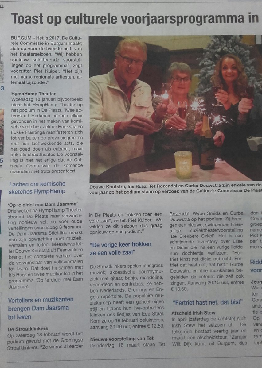 DamJaarsma's tweet photo. Jahaa, sjochris! #Opedidelmei #DamJaarsma yn #dePleats Burgum op
 8 febr.'17! Mei #Ferhalen muzyk en feiten! https://t.co/yxcVH0VYlb