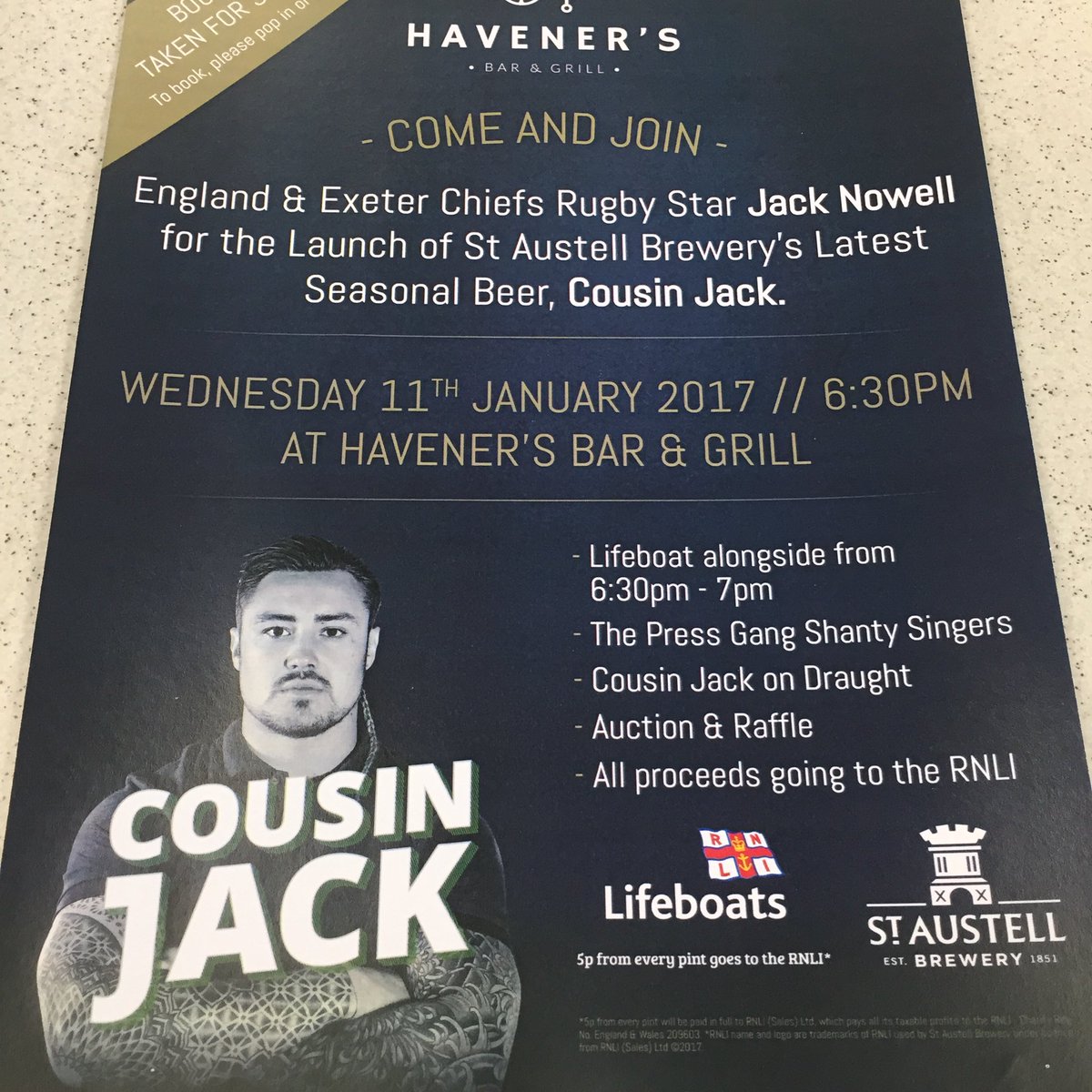 See you next Wednesday @nowellsy15 @RNLI @StAustellBrew @Haveners_Fowey #tablebooked