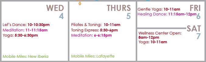 Check out our schedule this week for our Wellness Center classes and Mobile Miles!