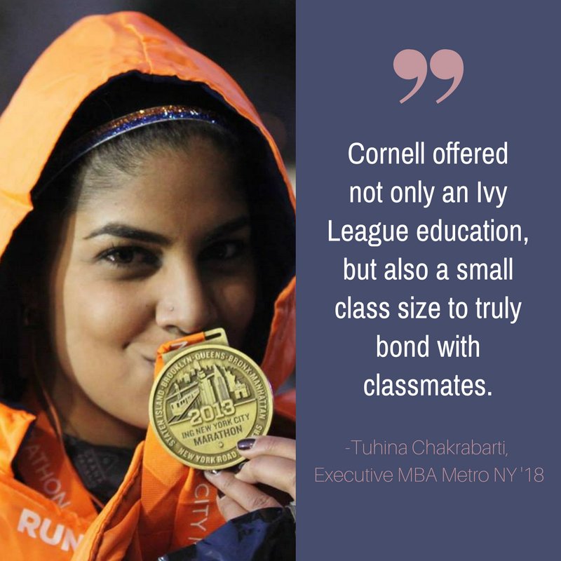 CornellMBA's tweet photo. When looking at #EMBA programs, Tuhina Chakrabarti knew #CornellMBA was the best. Read her #WhyJohnson story at https://t.co/2UVdp5U6Bj. https://t.co/cJVIBHEls1