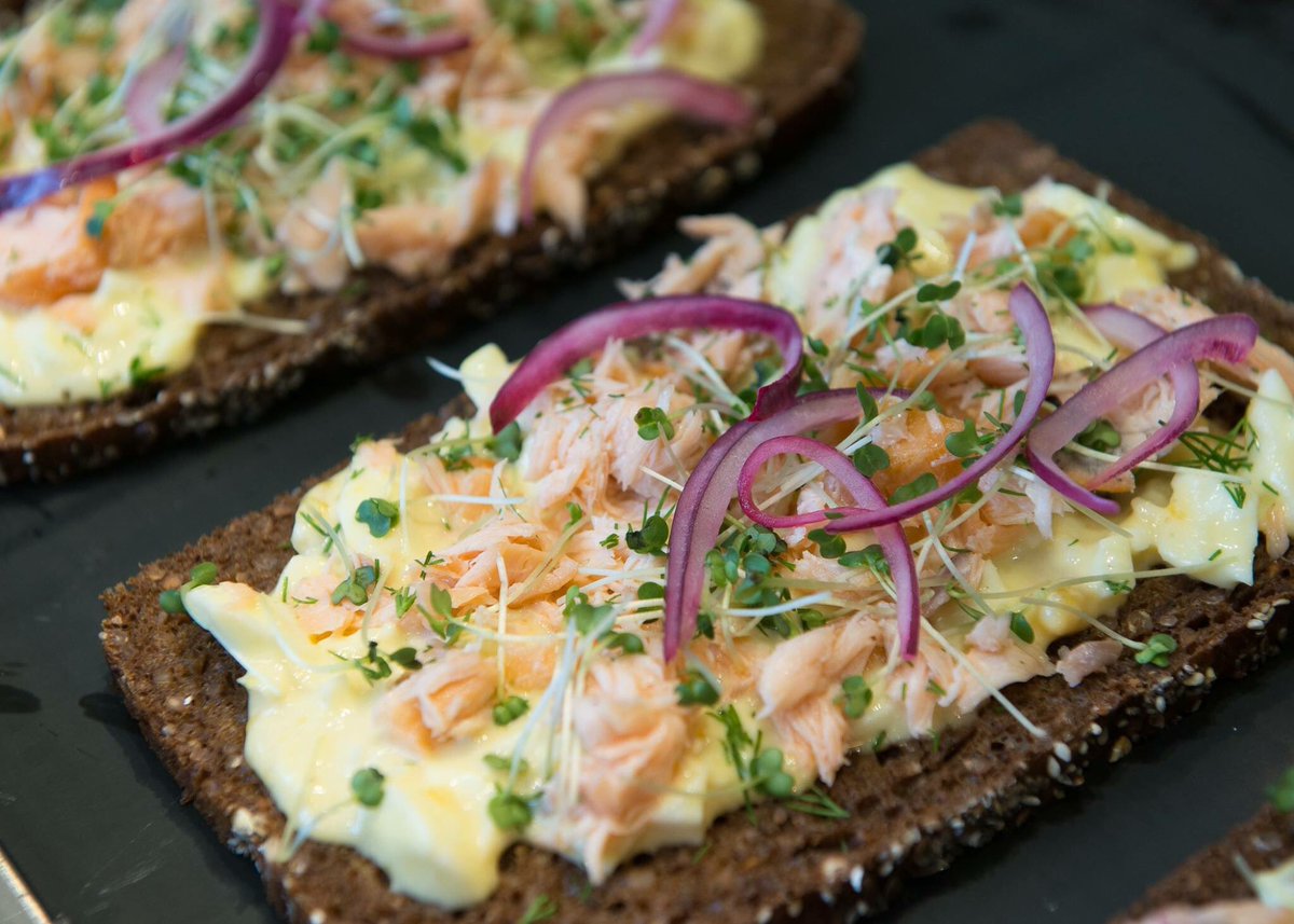 OleandSteenUK's tweet photo. Looking for a new lunch spot? One of our handmade open sandwiches - egg and hot smoked salmon on rye. https://t.co/sSb7A0QnOl