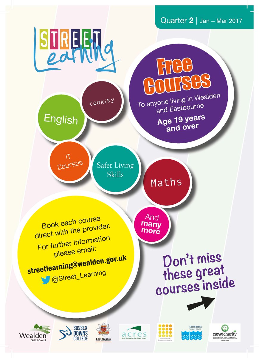wealdendistrict's tweet photo. New FREE Street Learning courses start in #Wealden &amp; #Eastbourne in early 2017. There’s something for everyone: https://t.co/yKO27VAzjK https://t.co/5wLwTrA7Jy