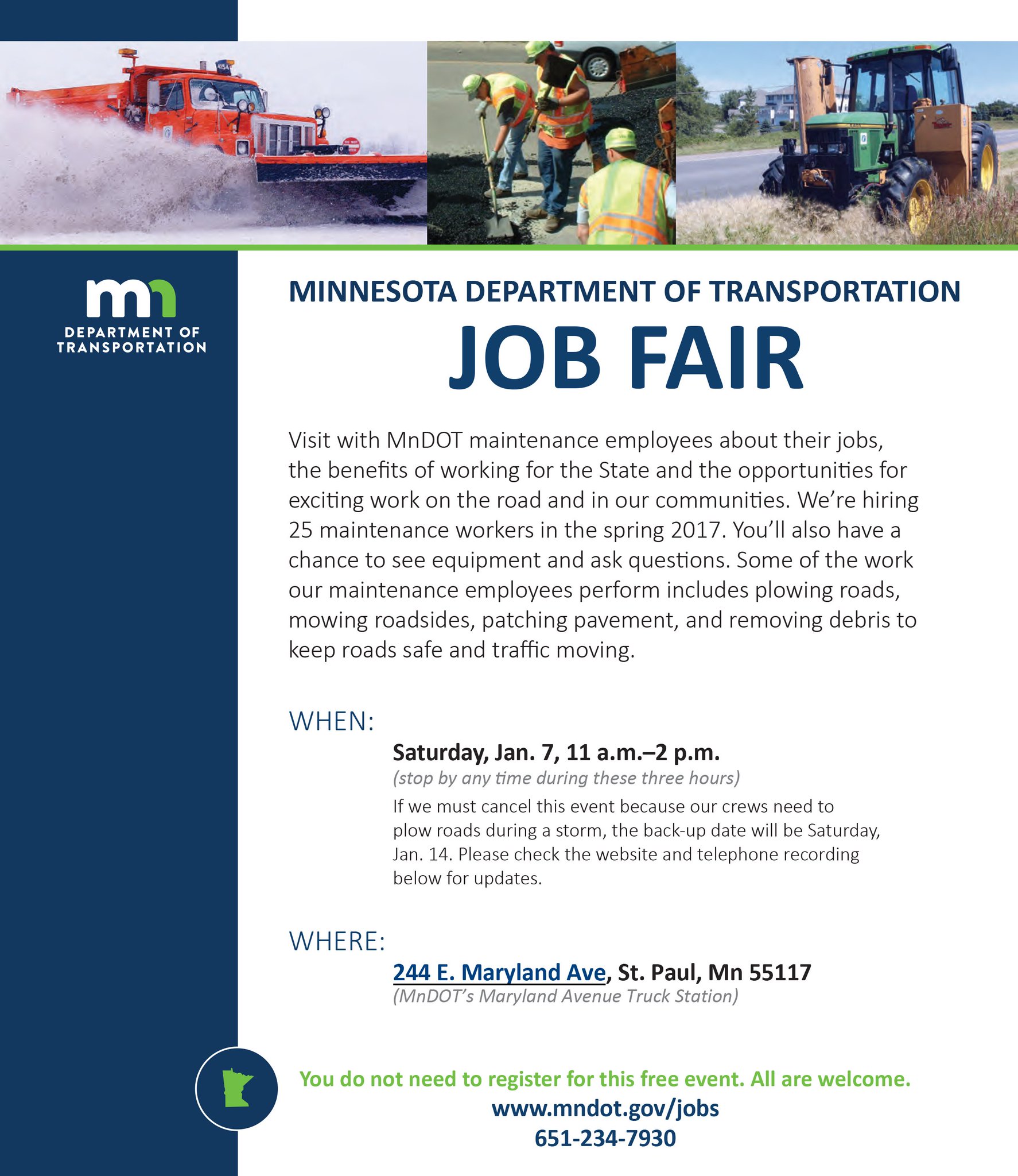 MnDOT on Twitter "MnDOT Maintenance Job Fair this Sat. (1/7). We're