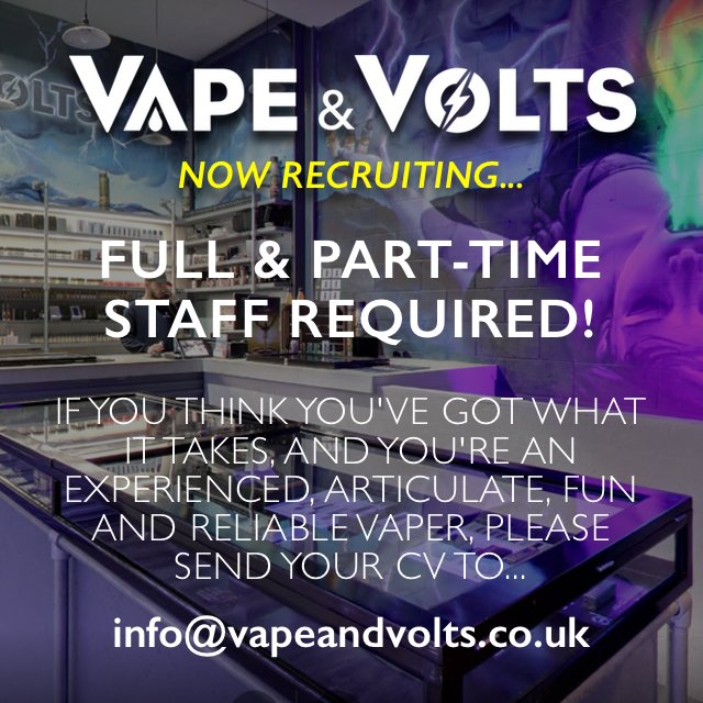 WE ARE #RECRUITING! Full &amp; Part-time #staff required at our #Camden store. Please email your CV to info@vapeandvolts.co.uk #VapeJobs #Vaping