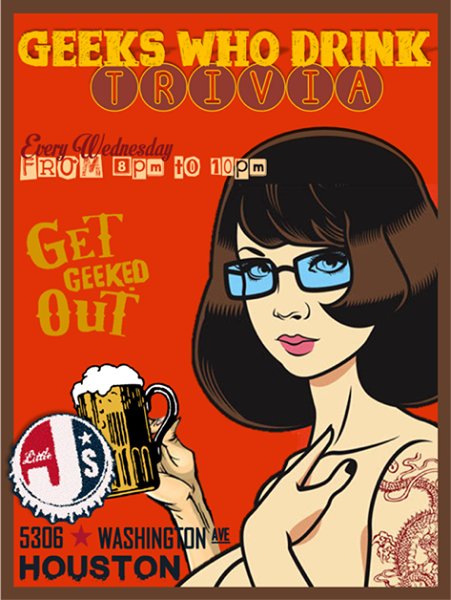 LittleJsBar's tweet photo. Get Geeked Out! Geeks Who Drink with Katie at 8pm.
#LittleJsBar #Trivia #ShootingStarTX #Houston #HTX #GeeksWhoDrink https://t.co/M3AMu5WBXD