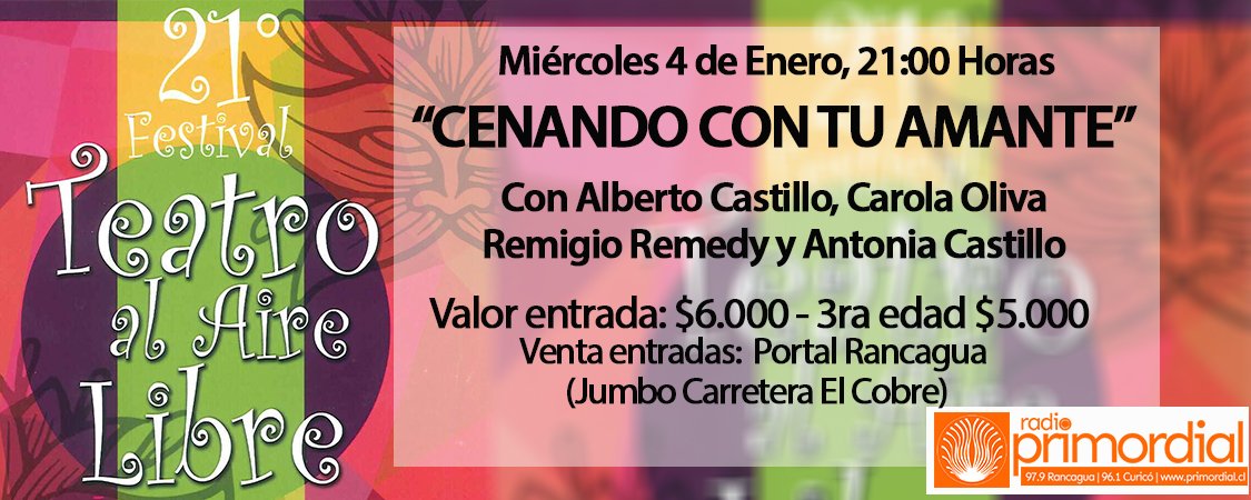 Hoy, #TeatroAireLibre "Cenando con tu amante" 21Hrs en <a href="/Portal_Rancagua/">Portal Rancagua</a> #Rancagua