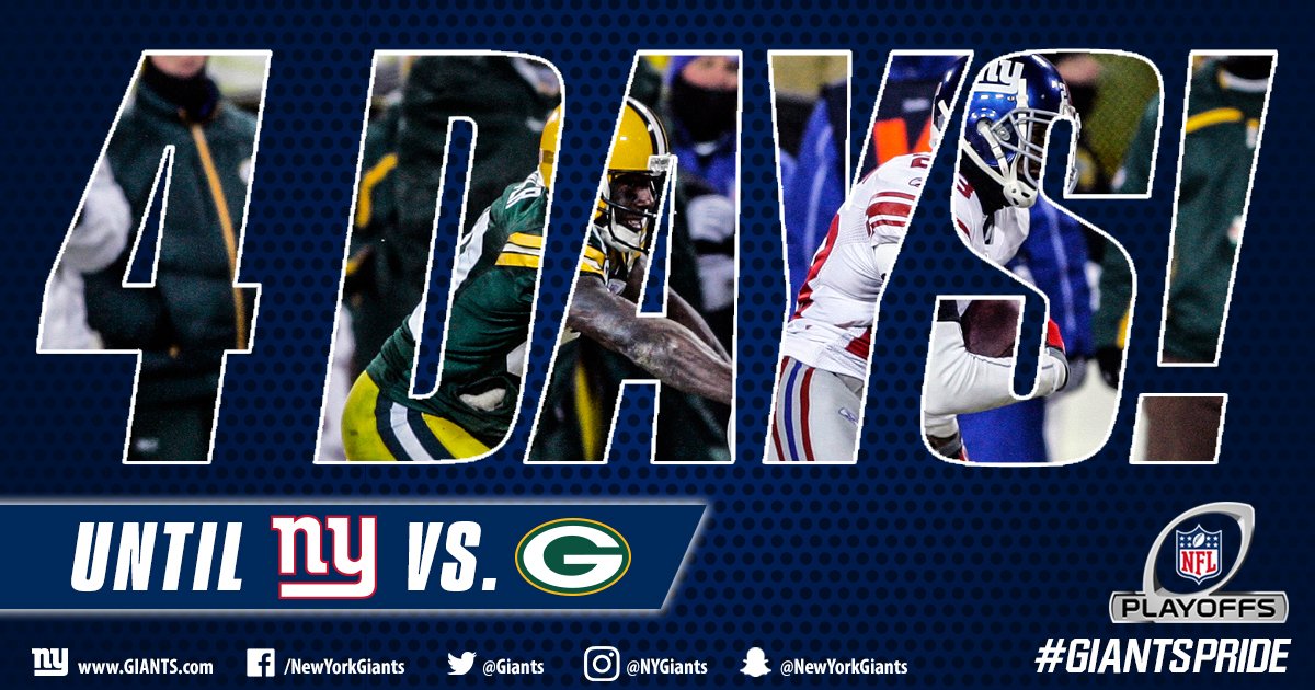 #Giants vs. Packers is 4 DAYS away! #GiantsPride #NFLPlayoffs 🏈⏰