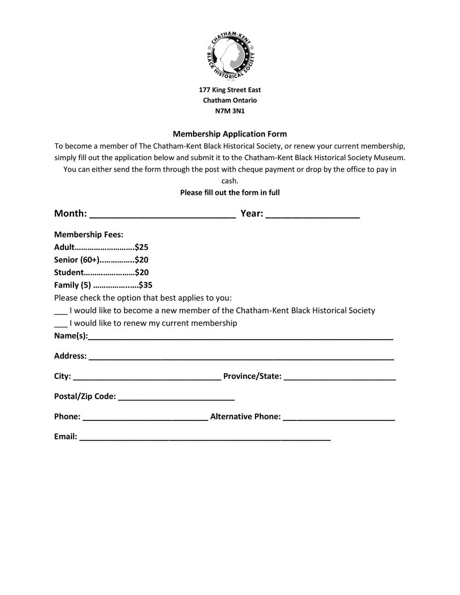 CKBHS94's tweet photo. NOW IS THE TIME!! Memberships to the Chatham-Kent Black Historical Society are due January 31st. #Renew or #Signup today #ckbhs https://t.co/mgNVaX9dFQ