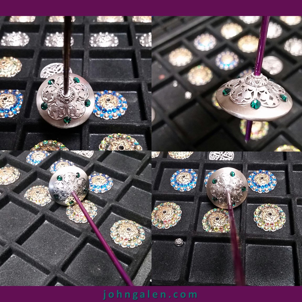 JGalenDesigns's tweet photo. On my workbench now: New Double Sided Plum Velvet and Emerald Crystals Tahkli Support Spindles https://t.co/skYIcDxl6e https://t.co/J1sbhTGUFy