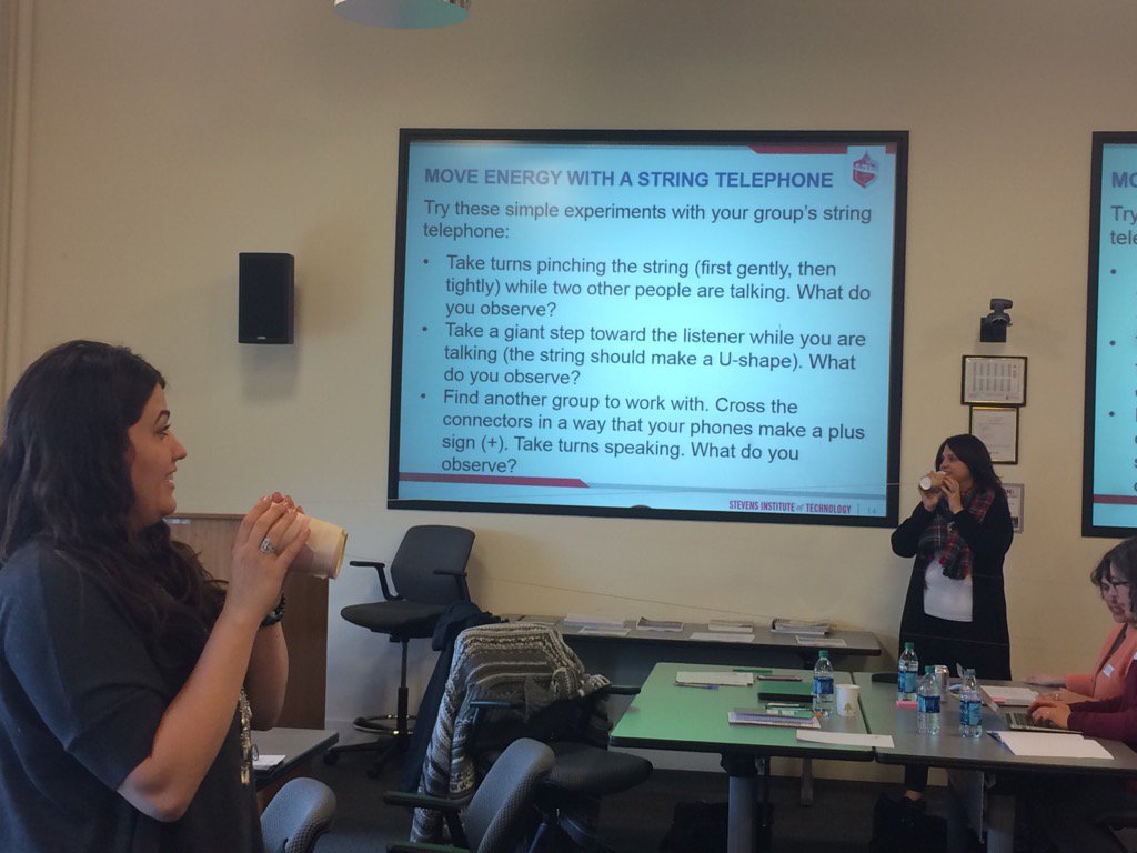 StevensCIESE's tweet photo. #PISA2 teachers exploring energy transfer with string telephones https://t.co/5OpaHezwBE